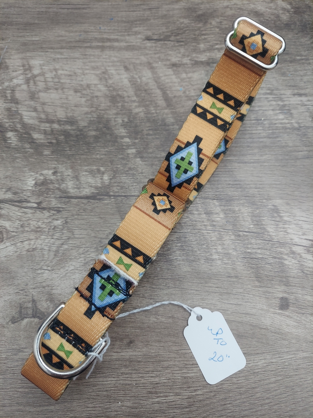 Custom Martingale Dog Collar 1" Southwest Tribal Tan Blue Green Nylon 20"